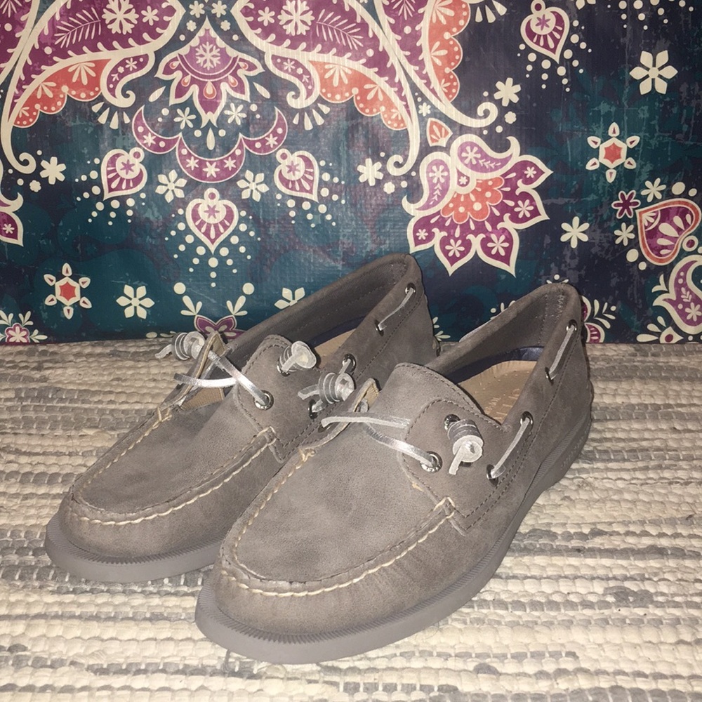 Grey Sperry slip on boat shoe
